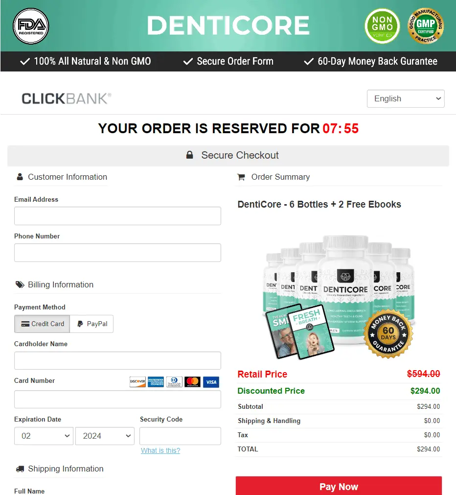 Denticore Checkout Page